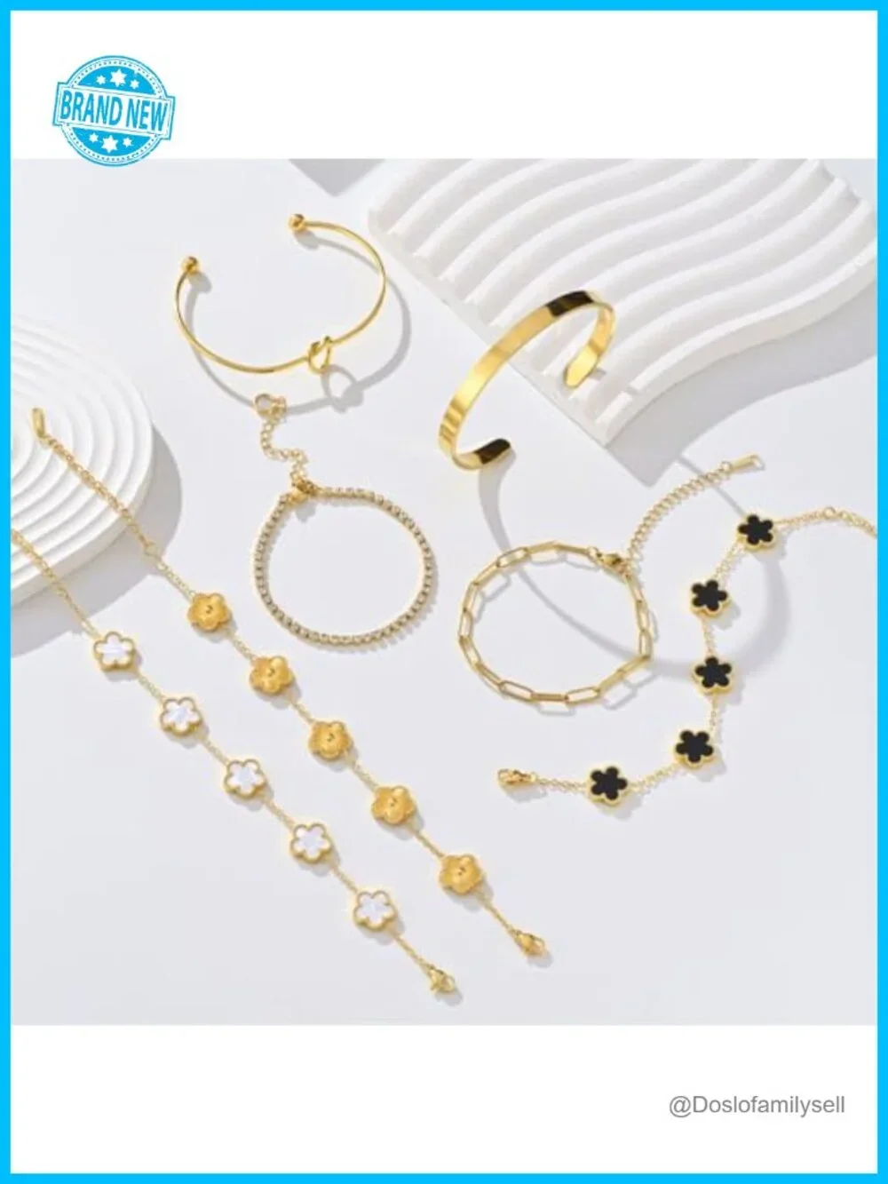 Stackable Gold Bracelet Set, 18K Gold Plated Stainless Steel, 5 Piece